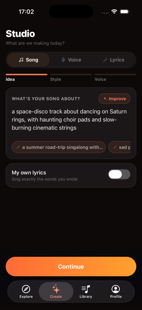 Aria Studio — describe your song idea