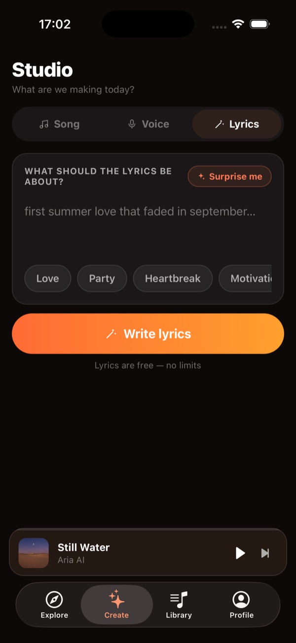 Aria AI lyrics writer